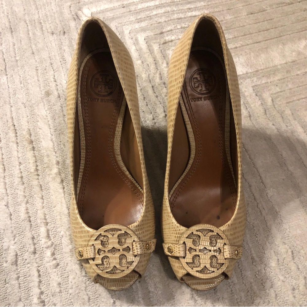 Tory Burch Beige Peep-Toe Heels
